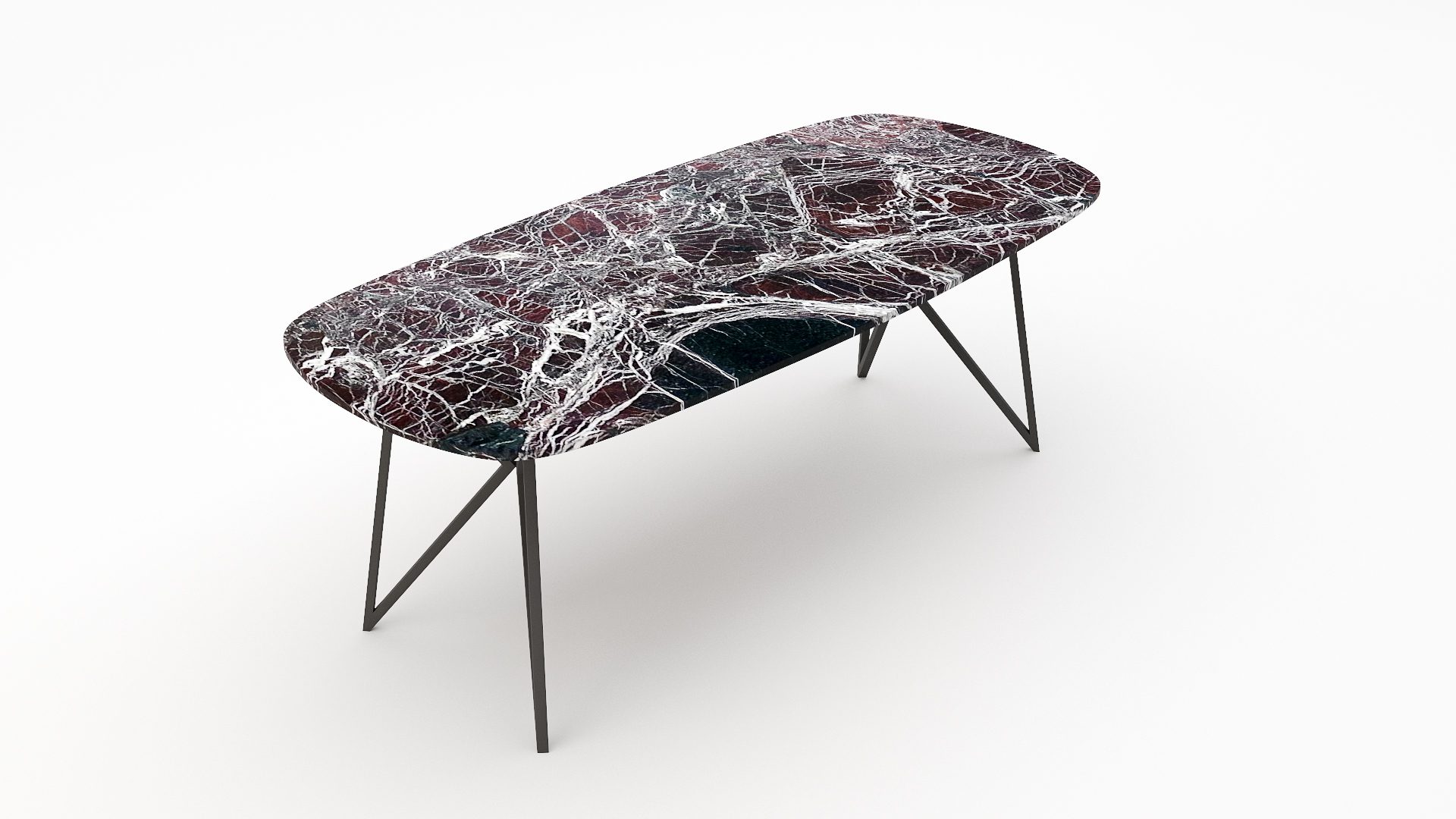Deens ovale marmeren eettafel Pipistrello – Rosso Levanto
